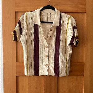 Striped Short Sleeve Button-Up Cardigan